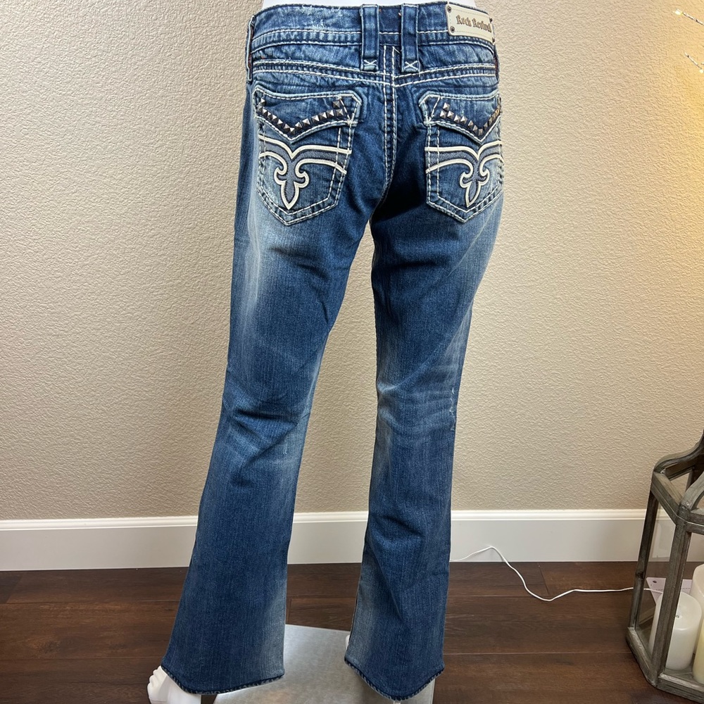 LN $180 Rock Revival Low Rise Liberty Studded Boot Cut Jeans 28x33